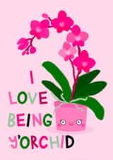 Cute Orchid Flower Card For Mum - Love Being Her Kid - Mother's Day - Plant Pot created by Ludicrous Prints
