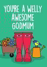 Cute Mother's Day card - sentimental - You're a welly awesome godmum created by Thirty Mussels