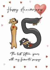 Cute anniversary card - 15th - Sausage dog created by Laura Deakin