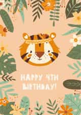 4th Birthday Card | Tiger Card | Animal | Kids | Children's | Gender Neutral created by Ricicle Cards