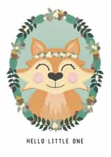 New baby celebration card featuring adorable woodland fox - Hello little one. created by Miss Mulberry Pie Illustration