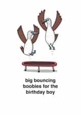 Funny Birthday Card - Big Bouncing Boobies - Pun created by mungo and shoddy
