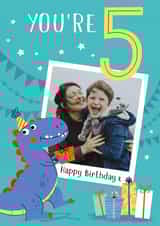 Personalised Birthday Photo Card created by Dalia Clark Design - Cute Birthday Photo Card - 5th - Dinosaur