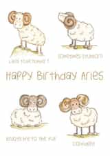 Funny Horoscope Birthday Card for Aries - Cute Rams - Zodiac personality traits created by Doodle Keg