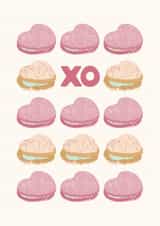 Cute Valentine's Card For Significant Other - XO - I Heart You - Macaron Hearts created by Art Joyeux