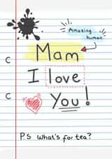 Funny Mother’s Day Card - Mam - Mam I Love You P.S What’s For Tea? created by Maria Joanne Designs