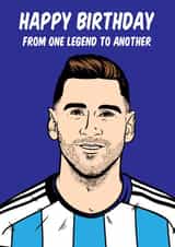 Lionel Messi football greeting card to be sent to a legend in your life. created by Graham Sanders
