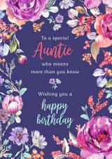 Classic Auntie birthday card - hand painted floral border created by Rebecca Prinn