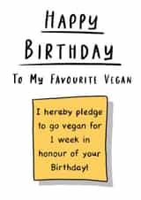 Cute Birthday card for vegan loved one - go vegan for one week to celebrate! created by Fonts and Scribbles