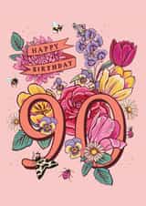 Beautiful Blooms Classic 90th Birthday Card for a lovely Grandma, Mum or Friend created by Angie Spurgeon