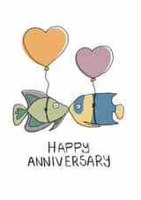 Cute Anniversary Card - Fishes Kissing - Balloons created by Summer Martin