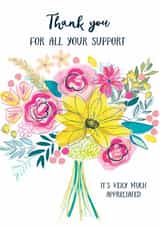 Thank you for your support card with pretty florals created by Katie Phythian Design