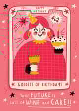 Fun Birthday Card - Tarot Card - Future is Wine and Cake created by NICHOLA COWDERY ILLUSTRATIONS