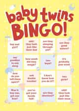 Cute new baby twins bingo card for new parents created by Holly Newth