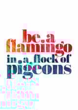 Be a Flamingo in a flock of Pigeons typography card created by Charlotte Pow