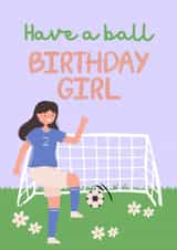 Cute Birthday Card - Female Footballer created by original fox designs