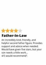 Cheeky Father's Day Card - Father in Law - Star Rating Review created by original fox designs