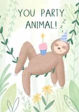 Funny Birthday Card - Sloth - Party Animal created by Chloe Fae Designs