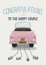 Retro Wedding Congrats Card - Just Married Car - To the Happy Couple created by Silky Rose Design