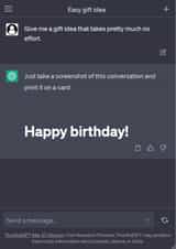 Funny birthday card for easy gift - Message history with ChatGPT created by Laughable Letters