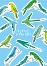 Funny cute London parakeet budgie parrot pun birthday card for friend created by Kate Jones