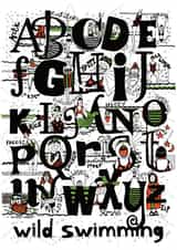 Funny wild swimming card, blank inside, suitable for any occasion. created by Willamina Wild