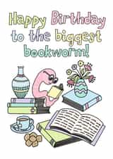 Cute Birthday Card - Biggest Bookworm created by By Emma Dearling