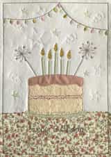 Cute Birthday Cake Card - Textile Craft Card - Embroidered Birthday Cake Card created by Tickle and Thread