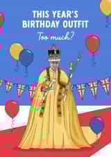 Funny King Charles Coronation Birthday outfit card created by Evie Garnett Designs
