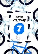 Cute Birthday Card - 7 year old - Illustration Blue Bikes created by patternmuse