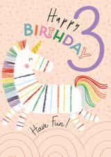 Cute 3rd Birthday card - Unicorn created by Laura Darrington Design Ltd.