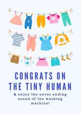 Funny New Baby Card - Baby Clothes - Congrats On The Tiny Human created by The Happy Badger