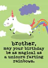Cute and Funny Birthday Card - Magical Unicorn Farting Rainbows - Brother created by Mrs Best Paper Co.