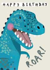 Cute Birthday Card For Your Little Dinosaur Fan! Funny - Blue - Dinosaur - Roar! created by Little Big Bear Design