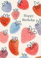 Greeting card with strawberries. Happy birthday card. created by Anastasia Ultramarin