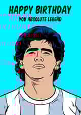 Happy birthday card featuring legendary football player, Diego Maradona. created by Graham Sanders
