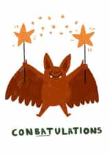 Cute Congratulations Card - Illustrated Cute Bat - Conbatulations - Punny Card created by Jennifer Mae Spooner