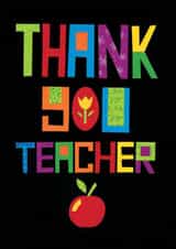 Hand cut paper letters spelling out Thank You Teacher with a red apple gift. created by Slinkeee Illustration