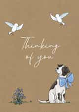 Cute Thinking of You Card - Dog, Birds and Flowers created by Lucy Driver