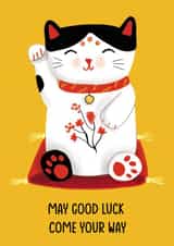 Cute Good Luck Card - Japanese Cat created by Holly Bushnell Illustration