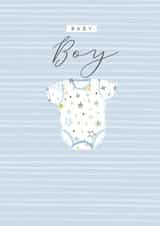 Very cute new baby boy card - contemporary/modern - baby vest created by Laura Darrington Design Ltd.
