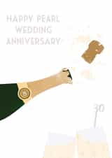 Classic Pearl 30th Wedding Anniversary Card - Champagne Bottle & Glasses created by Yellowstone Art Boutique