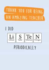 Funny Science Periodic Table themed thank you teacher card created by Rosewood Design