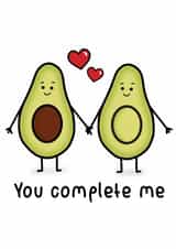 Cute anniversary or valentines card with avocado pun - You complete me created by Lauren Osborne