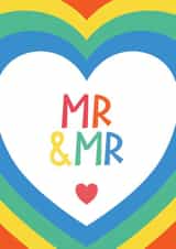 Gay Wedding Card - MR & MR - Rainbow Hearts - LGBTQ+ created by Bev O'Connor || @oconnordesign