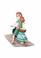 Cute card - girl on Vespa - Hello, summer created by LisaBiruza