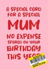 Cheeky Birthday Card for Mum 'No Expense Spared' created by Absolutely Bananas Co.