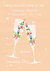 Pretty Wedding Card - Sister and Brother-In-Law - Floral Champagne Glasses created by SABIVO Design by Sabina