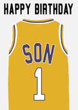 LA Lakers Inspired, Basketball Jersey Birthday Card For A Number One Son created by Courtside