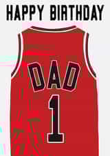 Chicago Bulls inspired, basketball jersey birthday card for a number 1 Dad created by Courtside